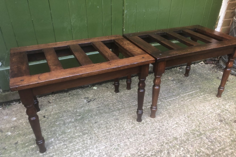 scarce pair of mid c19th mahogany slattedtop luggage stands