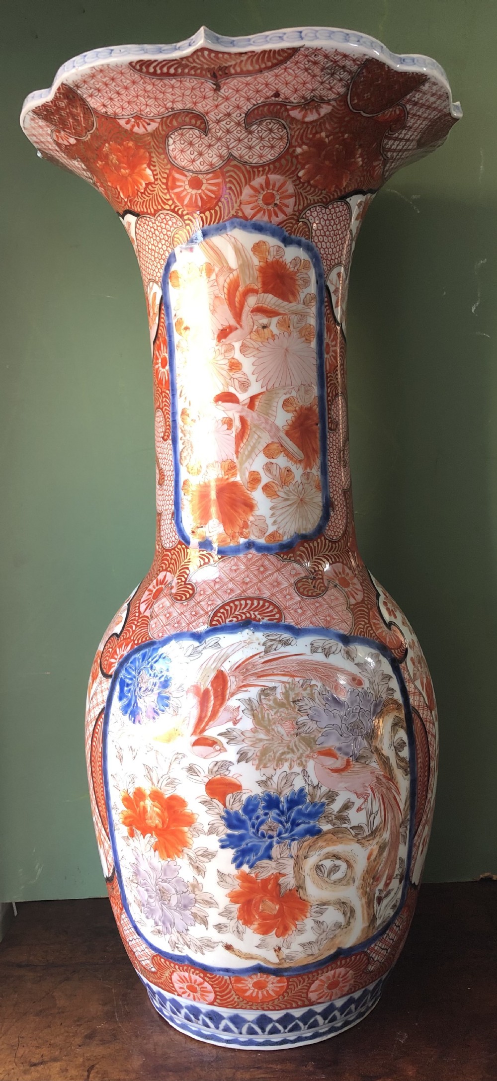 large late c19th japanese kutani porcelain vase with flared neck