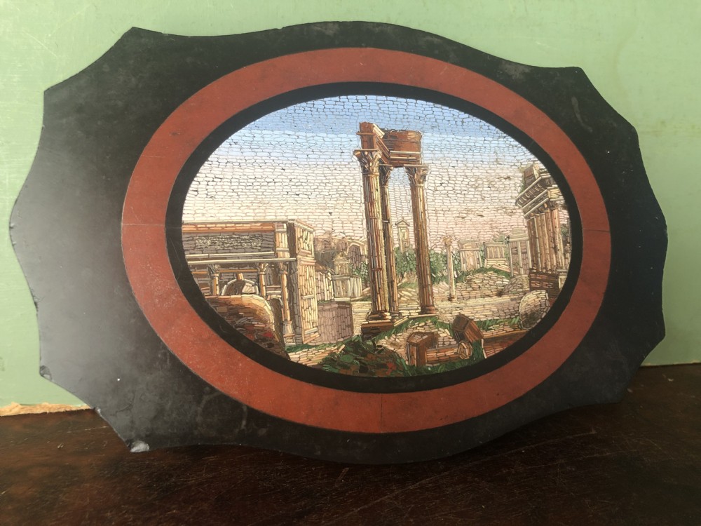 c19th italian grand tour souvenir cartoucheshaped marble paperweight with micromosaic central panel