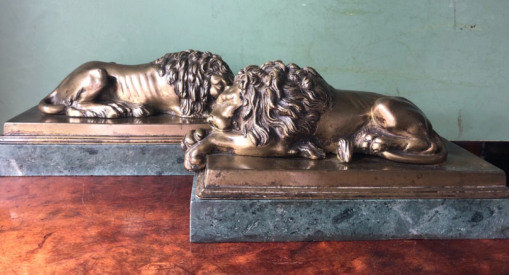 pair of early c19th italian grand tour souvenir bronze lions after antonio canova