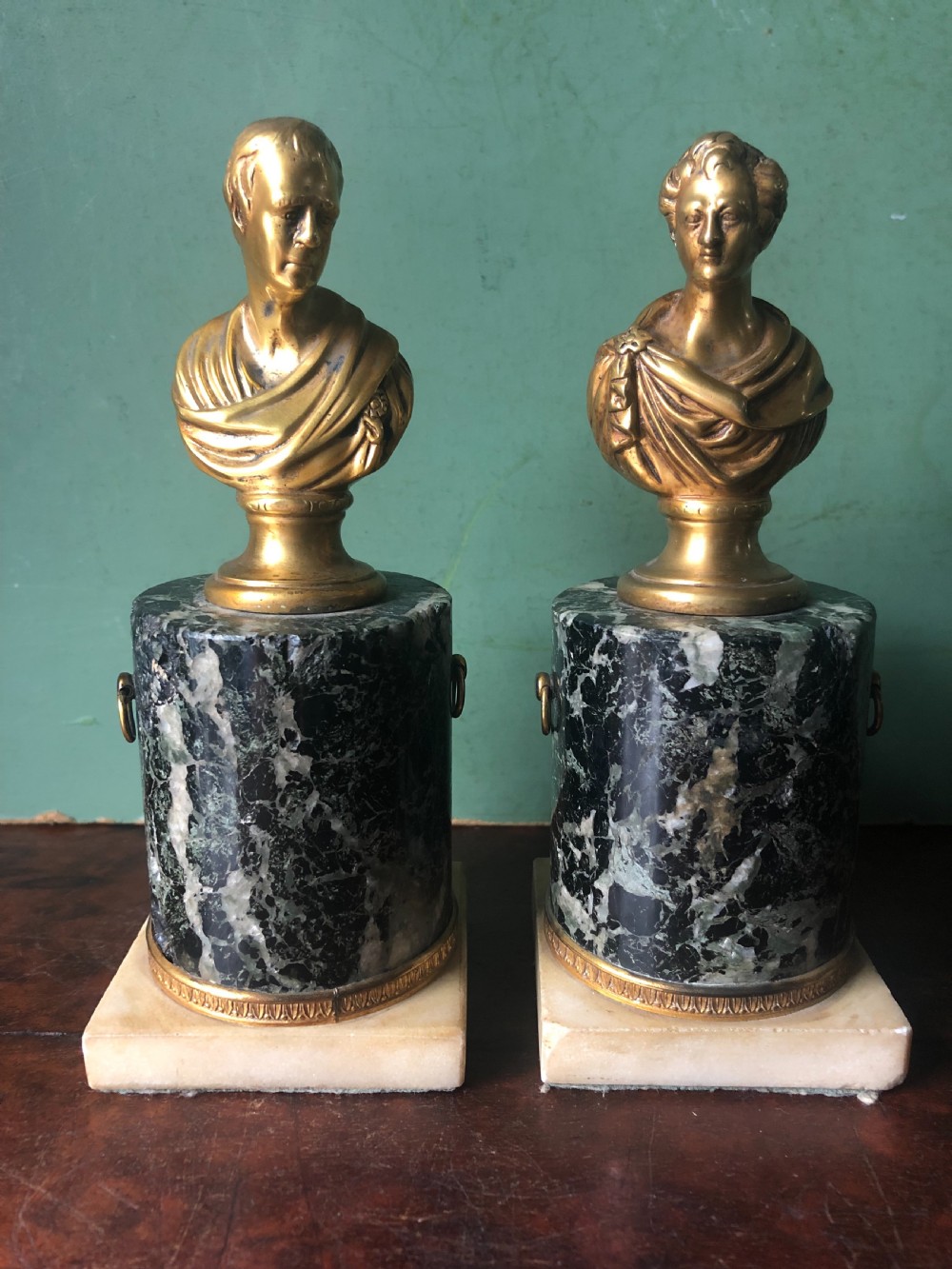 pair of early c19th regency period gilt bronze bust studies of sir walter scott and robert burns on marble bases