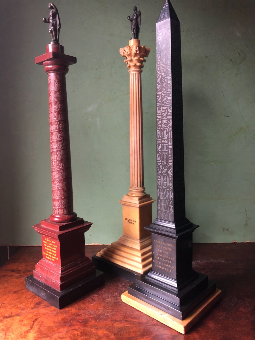 fine quality group of 3 early c19th italian marble grand tour souvenir architectural reduction models from ancient rome