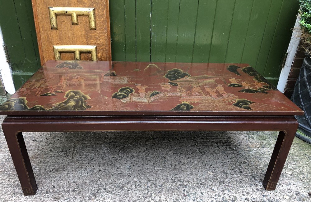 highly decorative mid c20th chinoiserie lacquer low rectangular reception or coffee table