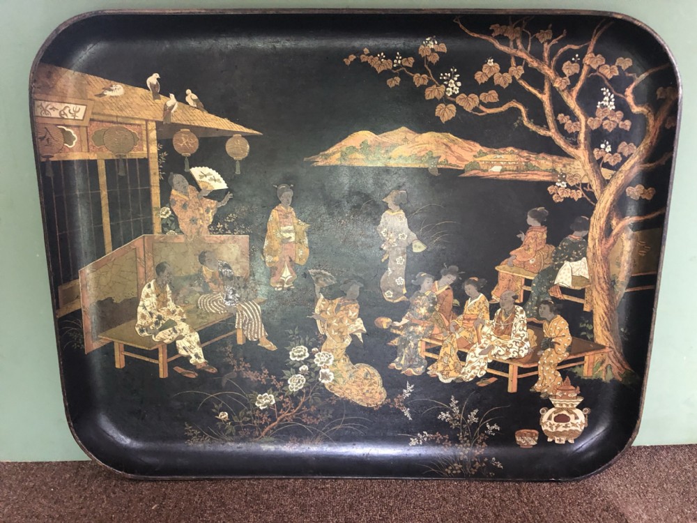 decorative mid c19th japanese export papiermch lacquer rectangular tray