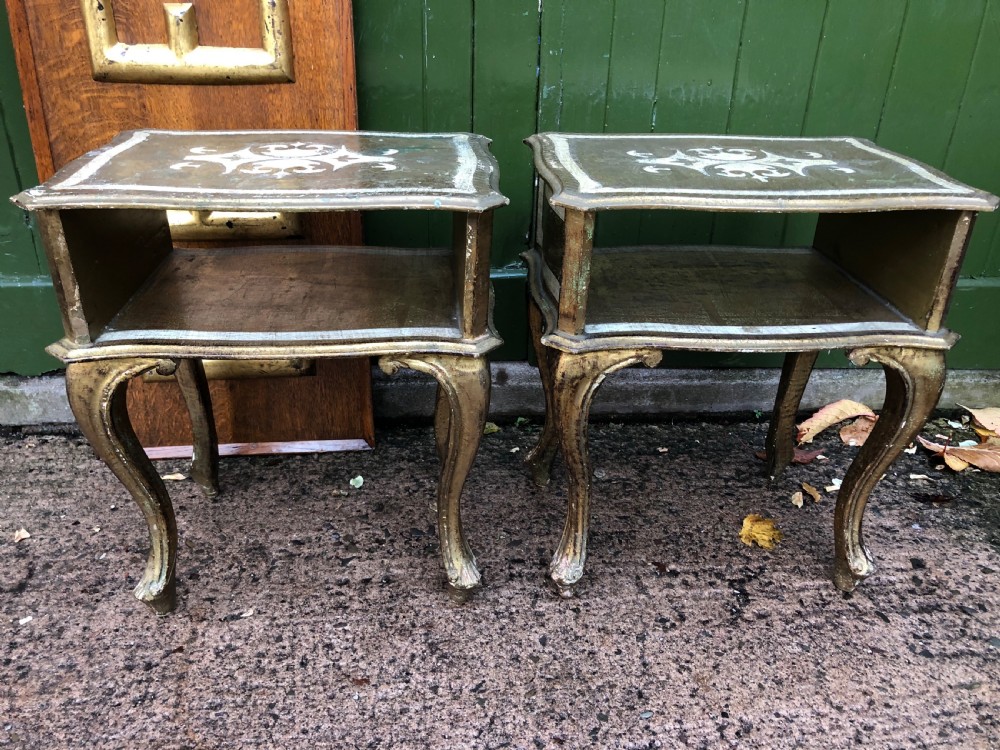 pair of decorative early c20th italian giltwood and cream bedside tables of c18th venetian design