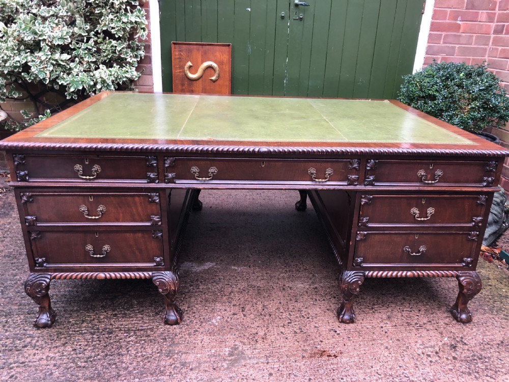 late c19th early c20th mahogany doublesided mahogany library or partners desk of large scale