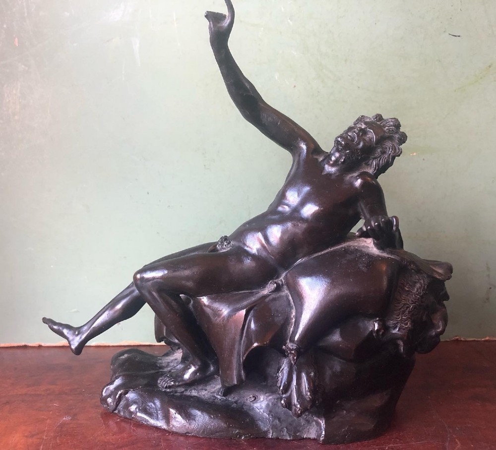 scarce c19th italian neapolitan grand tour souvenir bronze reduction of the drunken satyr of herculaneum