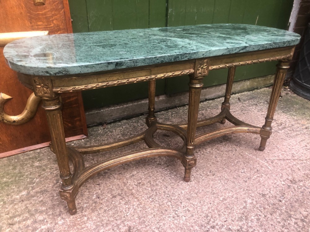 early c20th french louis xvi style giltwood low table with marble top