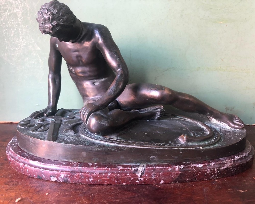 late c19th italian bronze grand tour souvenir reduction after the antique of the dying gaul