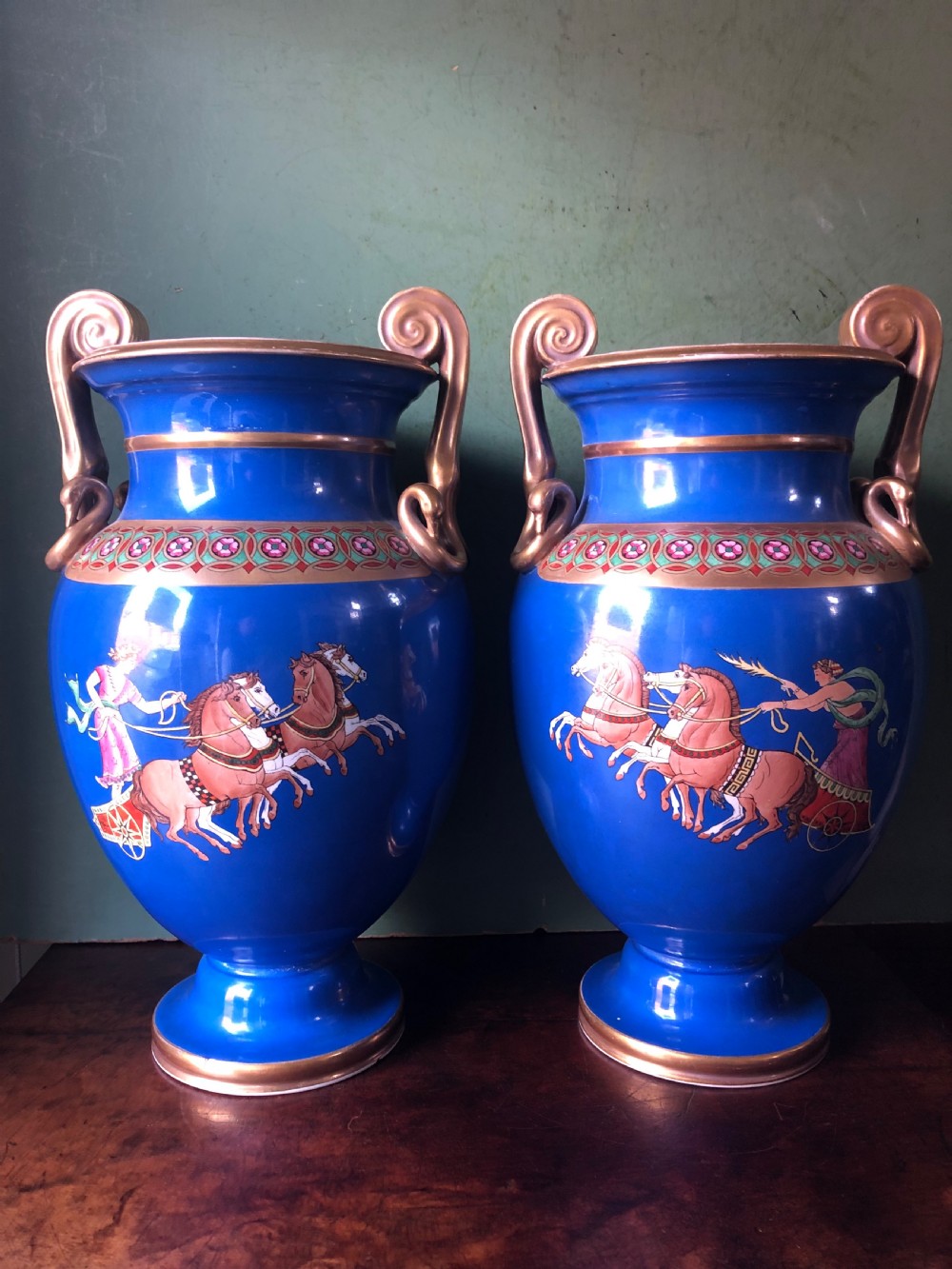 pair of mid c19th porcelain classical style volutekrater vases