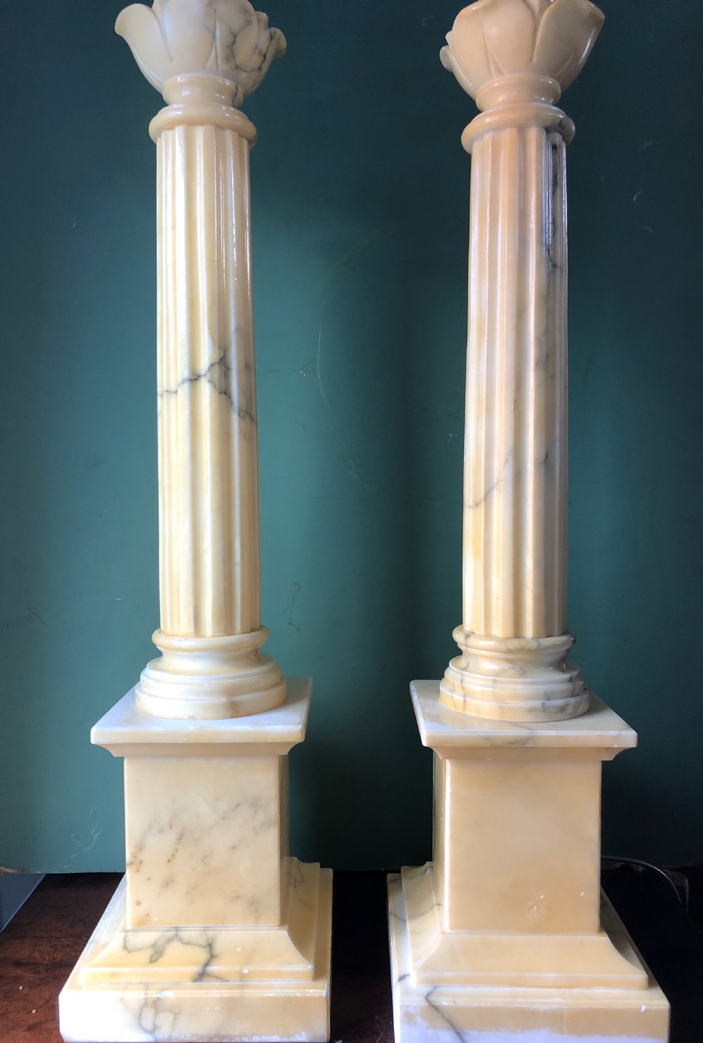 bold pair of early c20th italian alabaster classicalstyle fluted column table lamps