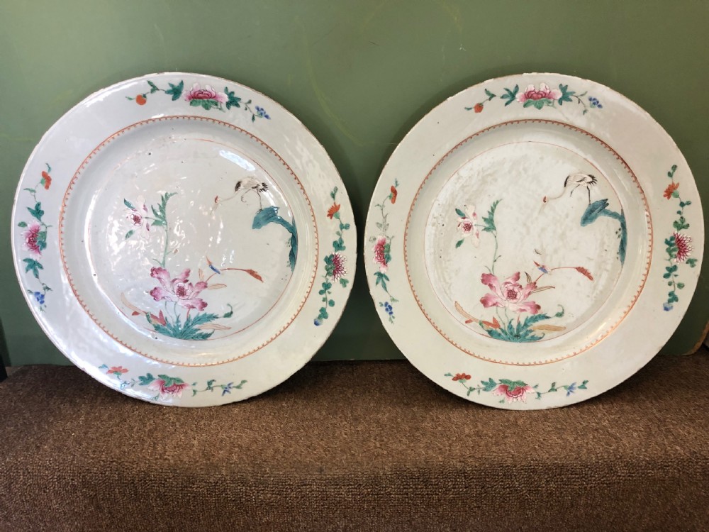 pair of mid c18th chinese qianlong period porcelain dished chargers