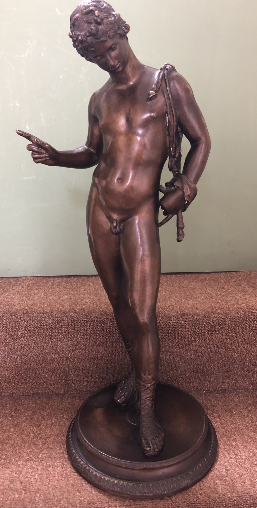 large late c19th italian neapolitan grand tour souvenir bronze sculpture of dionysus known as narcissus after the antique