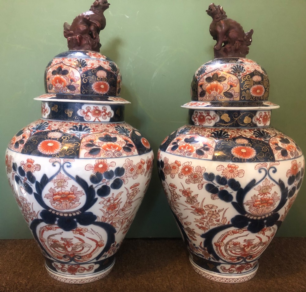 pair of mid c19th japanese imari design porcelain vases probably by samson of paris