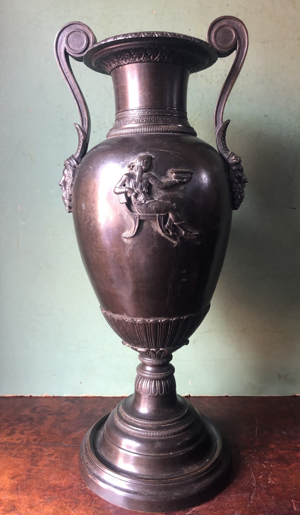 mid c19th greek revival design bronze vase lampbase