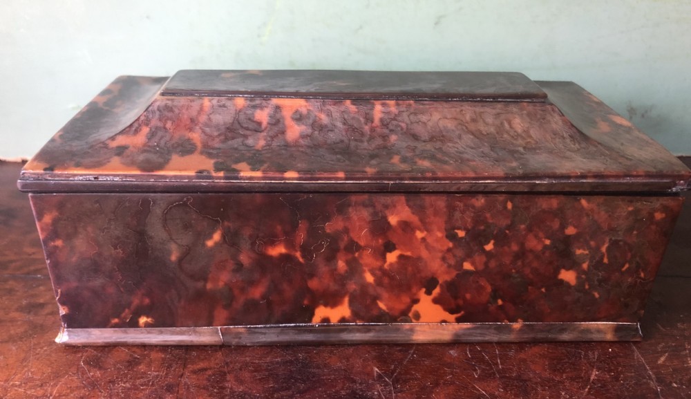 early c19th tortoiseshell oblong casket or box of sarcophagus form