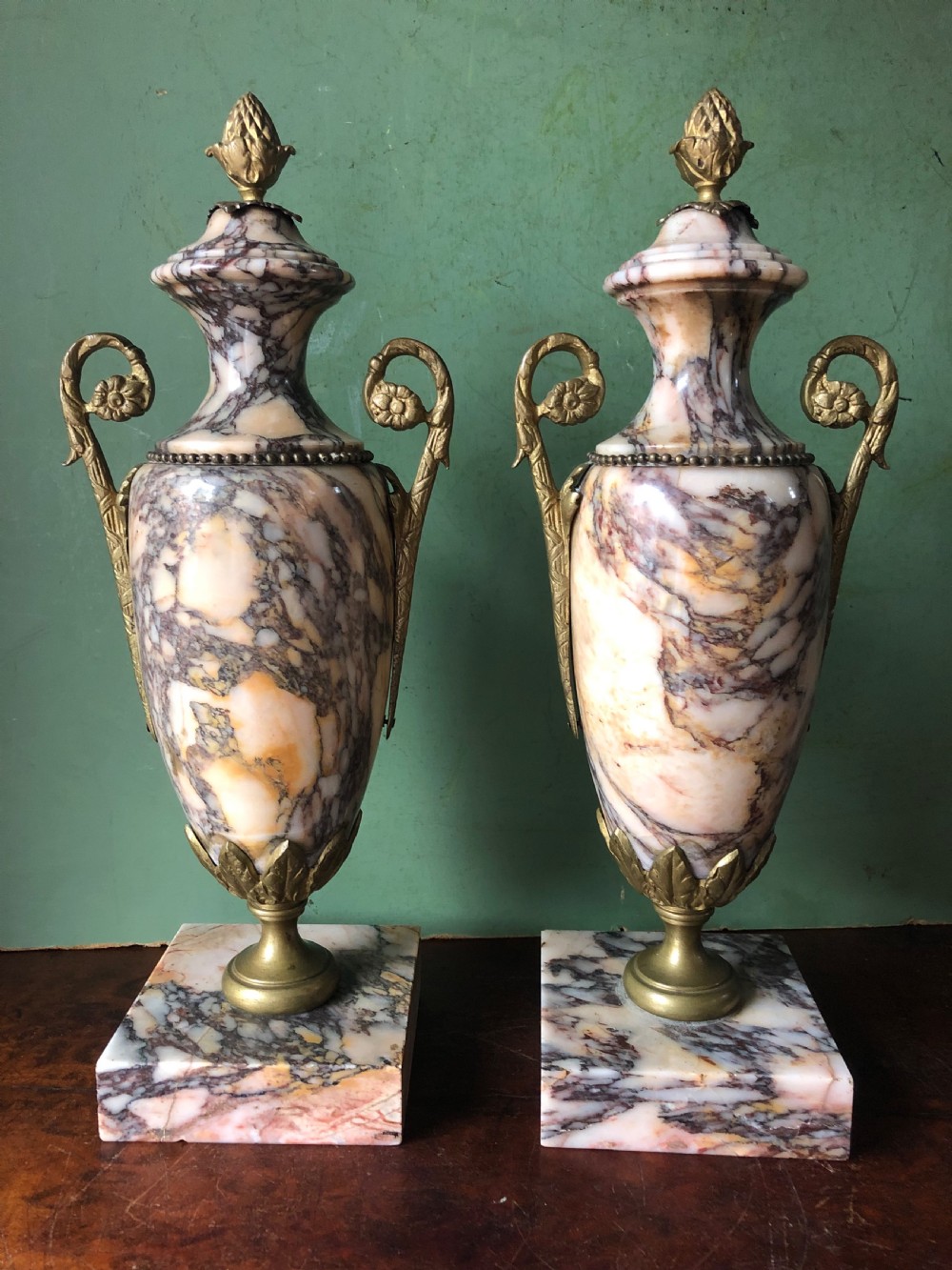 pair of late c19th early c20th french ormolumounted marble vases