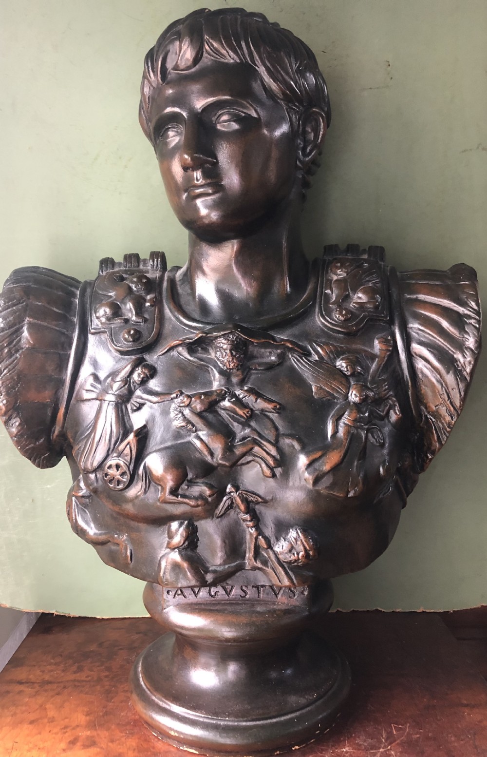 decorative mid c20th bronzed terracotta portrait bust study of caesar augustus