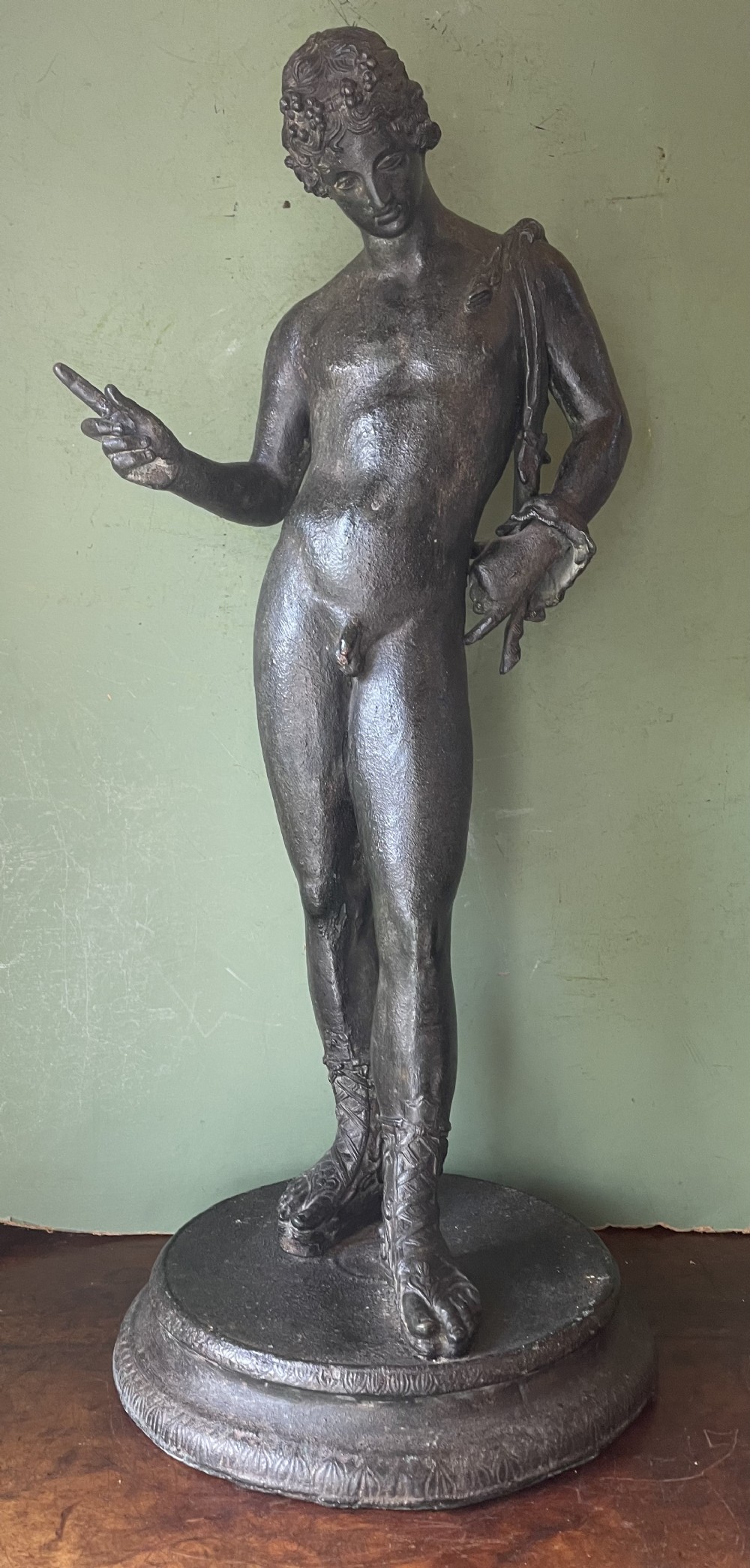 large late c19th italian neapolitan grand tour souvenir bronze sculpture after the antique of dionysus known as narcissus
