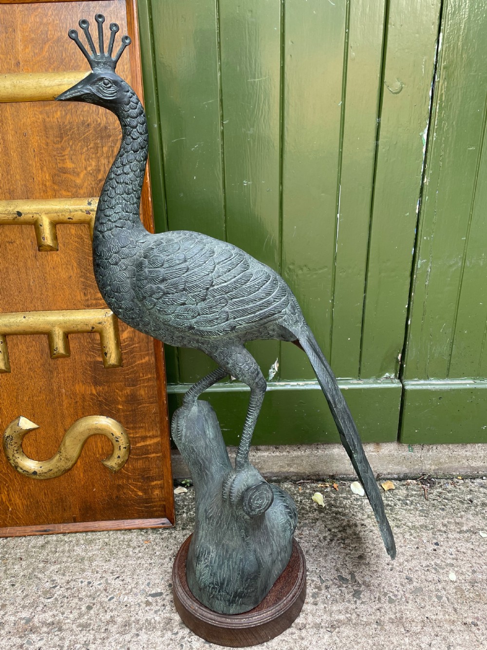 early c20th japanese verdigris bronze study of a peacock