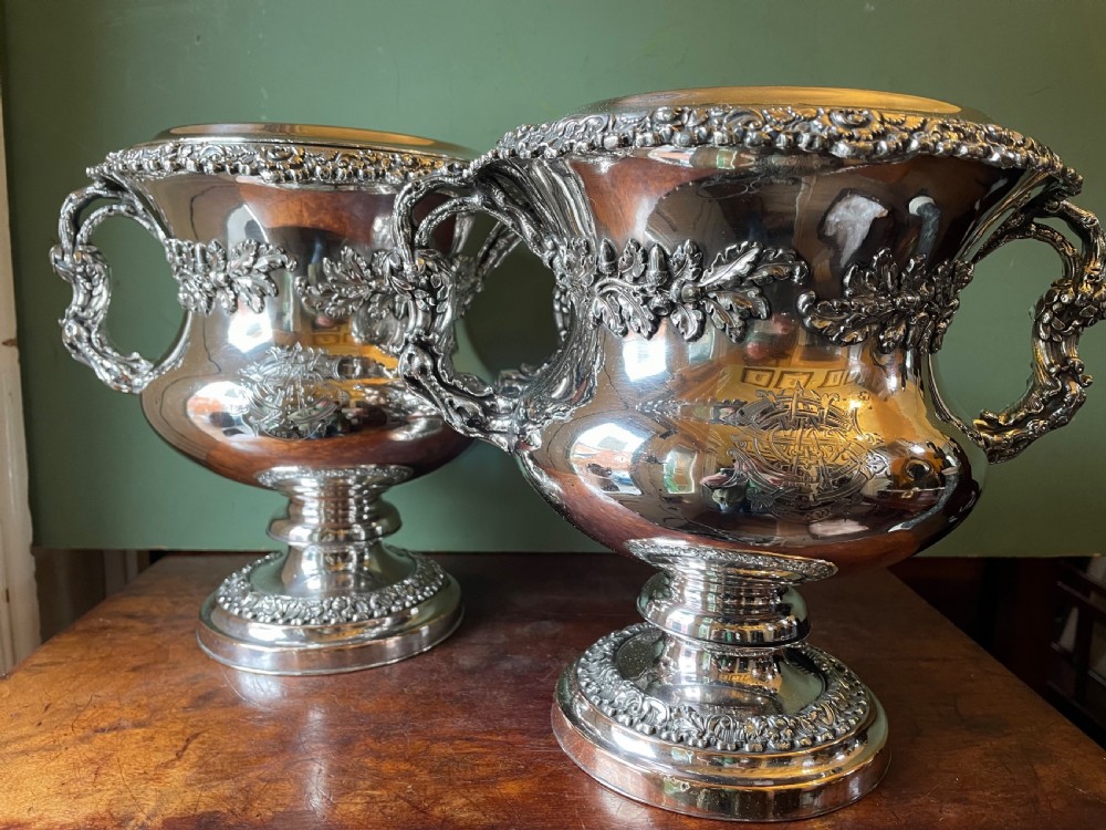 pair of early c19th regency period old sheffield plate campana shaped wine coolers