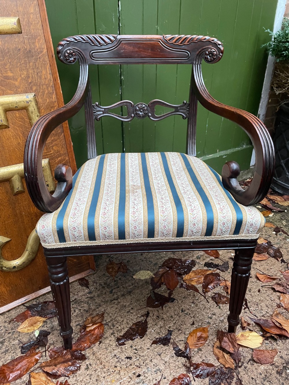 early c19th regency period carved mahogany armchair