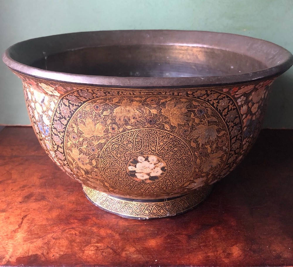 late c19th early c20th indian kashmiri papiermch bowl or jardiniere
