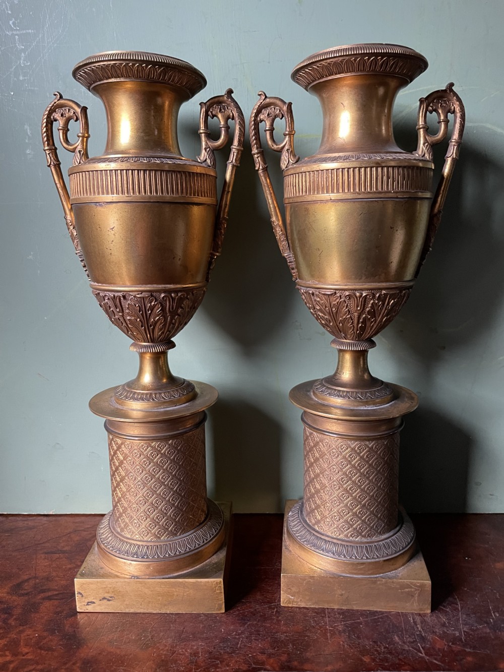 pair of early c19th french empire restauration period giltbronze vases