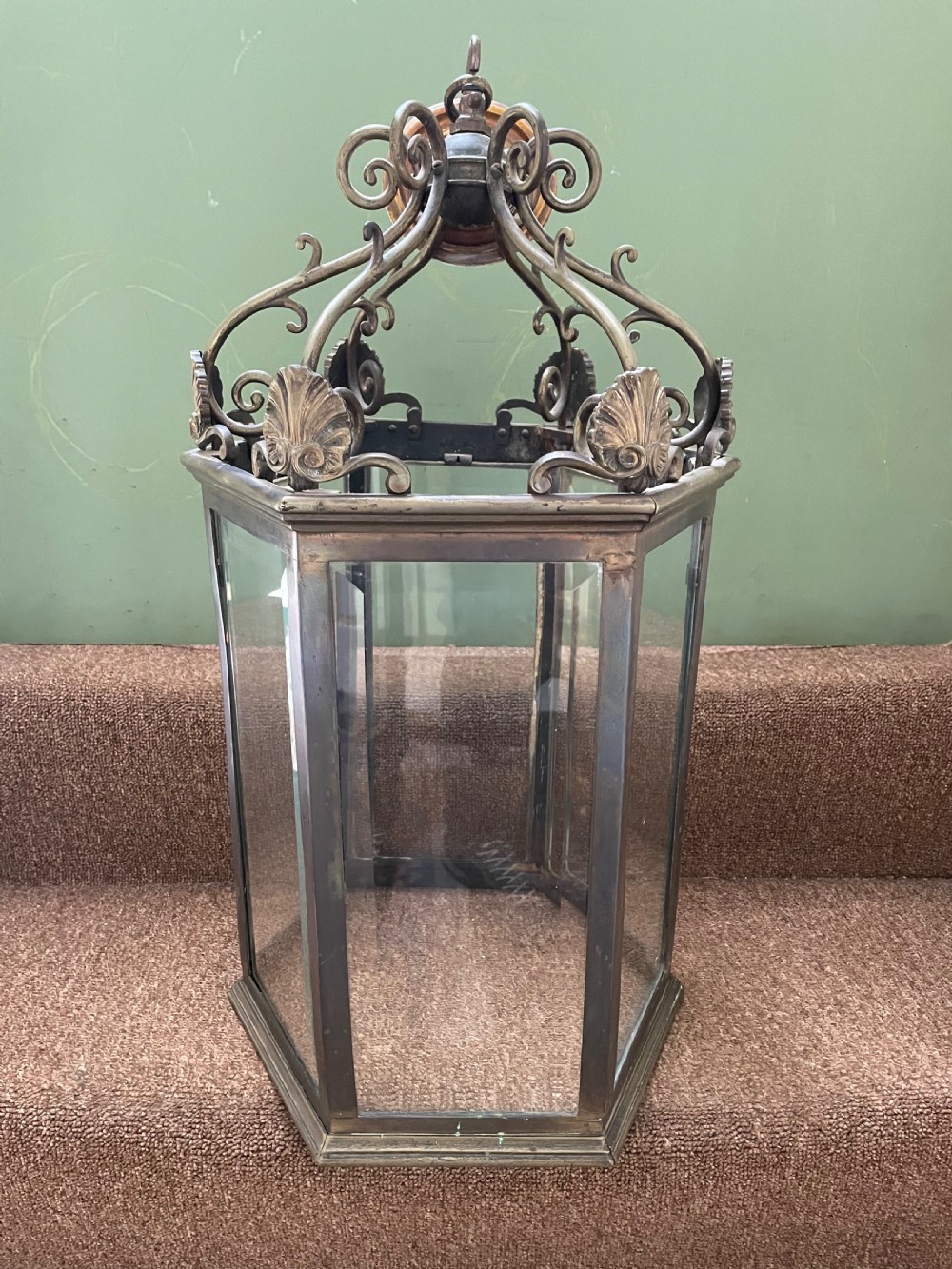 late c19th regency style brass hexagonal hall lantern