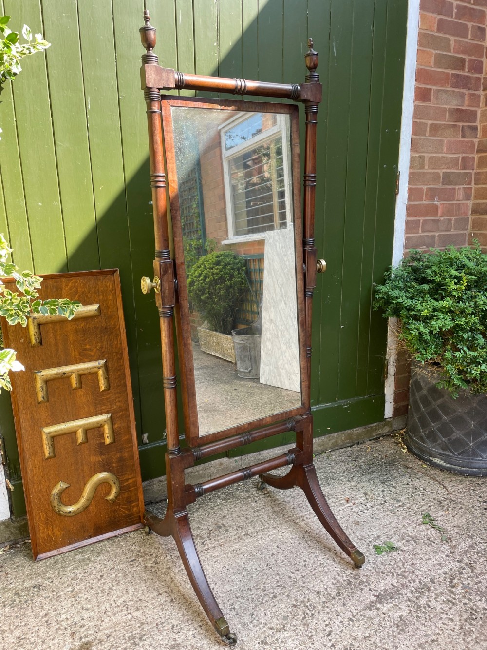 early c19th regency period mahogany framed chevalbase pysche dressing or robing mirror