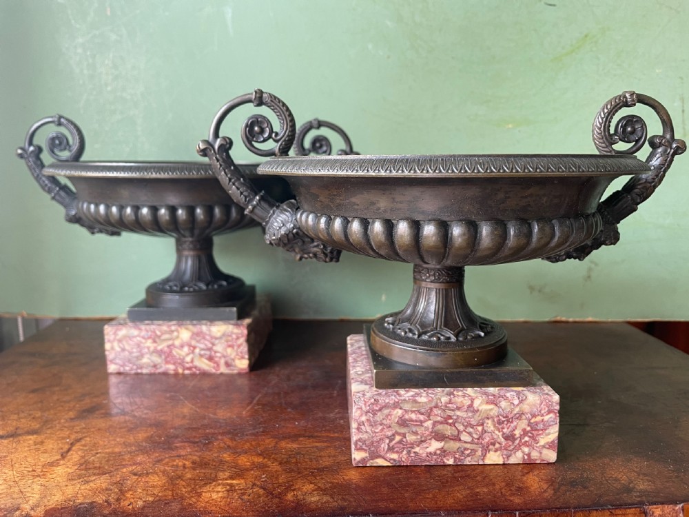 pair of early c19th italian grand tour souvenir classical bronze tazzas after the antique