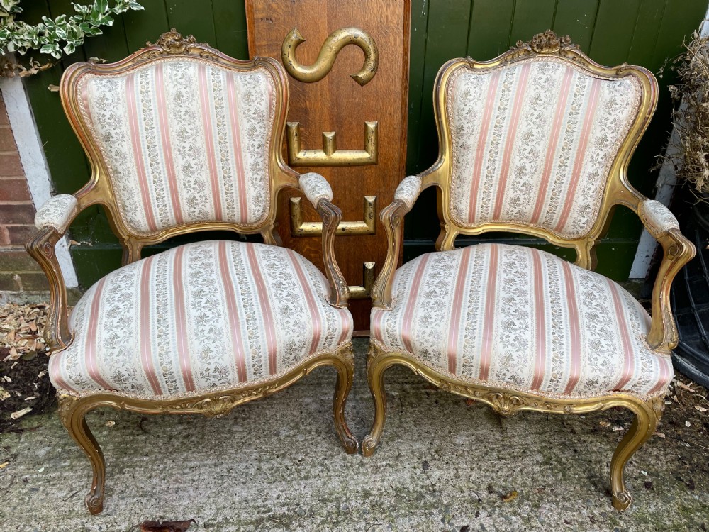 elegant pair of late c19th french carved giltwood salon armchairs in the c18th louis xvi period rococo style