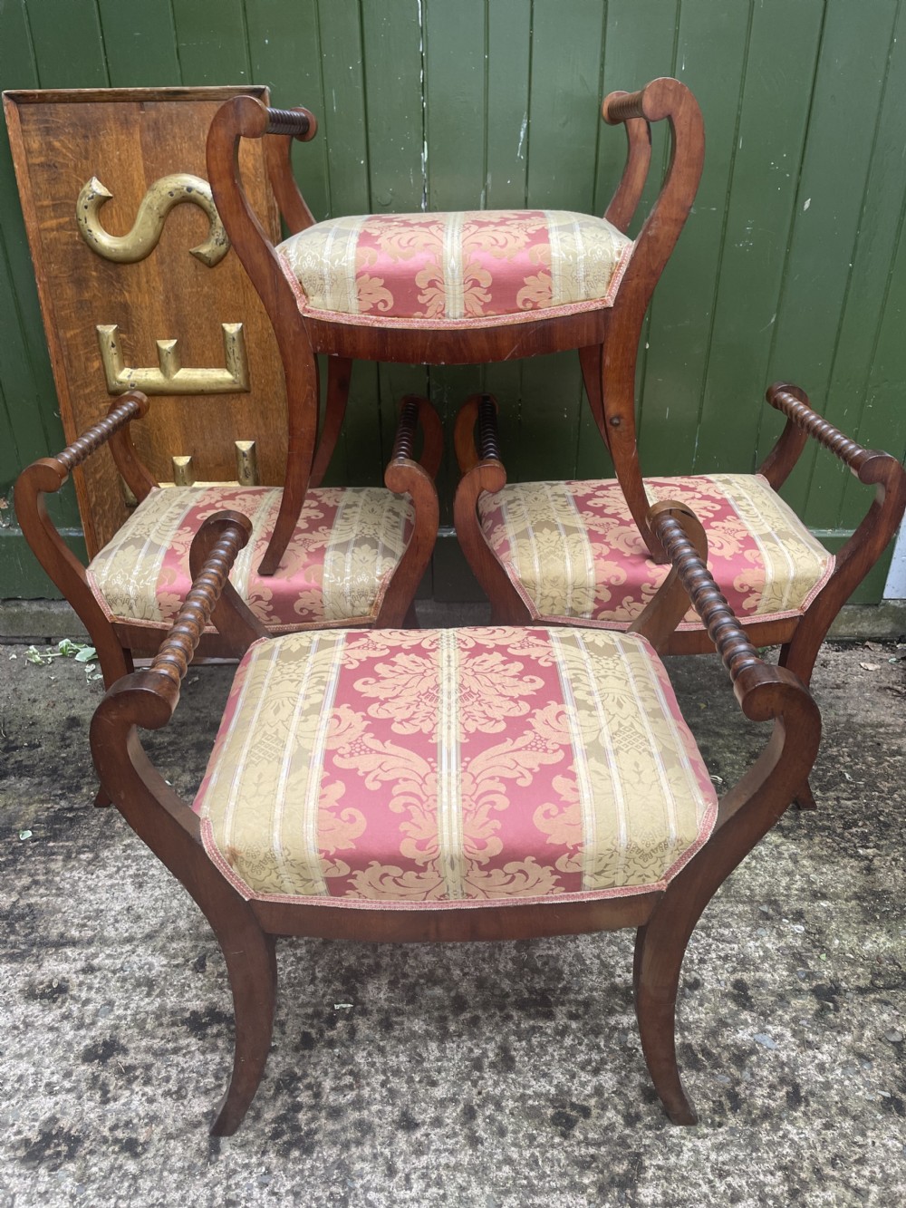 rare set of 4 early c19th mahogany framed dressing stools or window seats