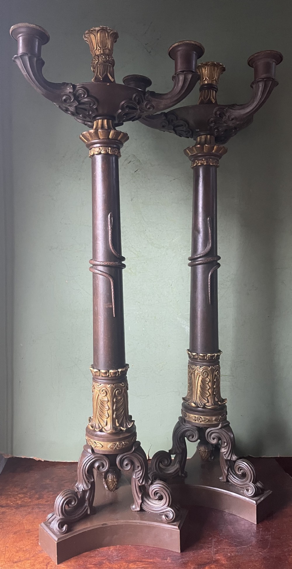 impressive large scale pair of early c19th french restauration period bronze and ormolu candelabra