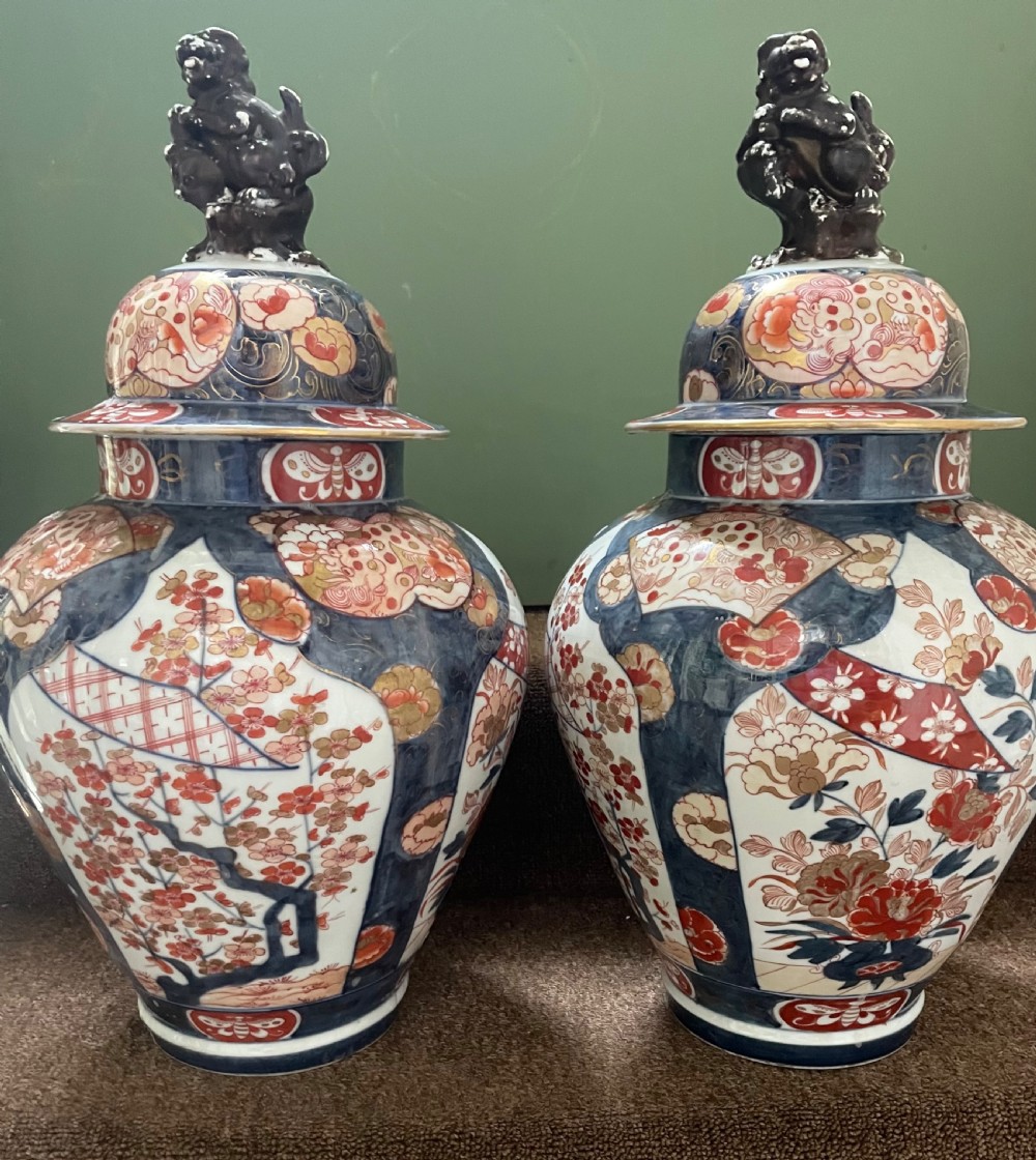 pair of late c19th japanese imari style early c18th design porcelain vases by samson of paris