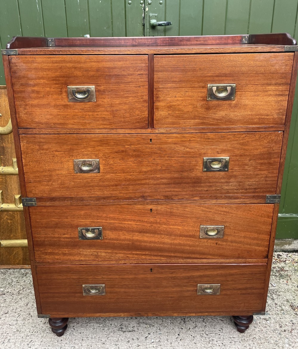 mid c19th brassbound teak 2part military campaign chest of drawers