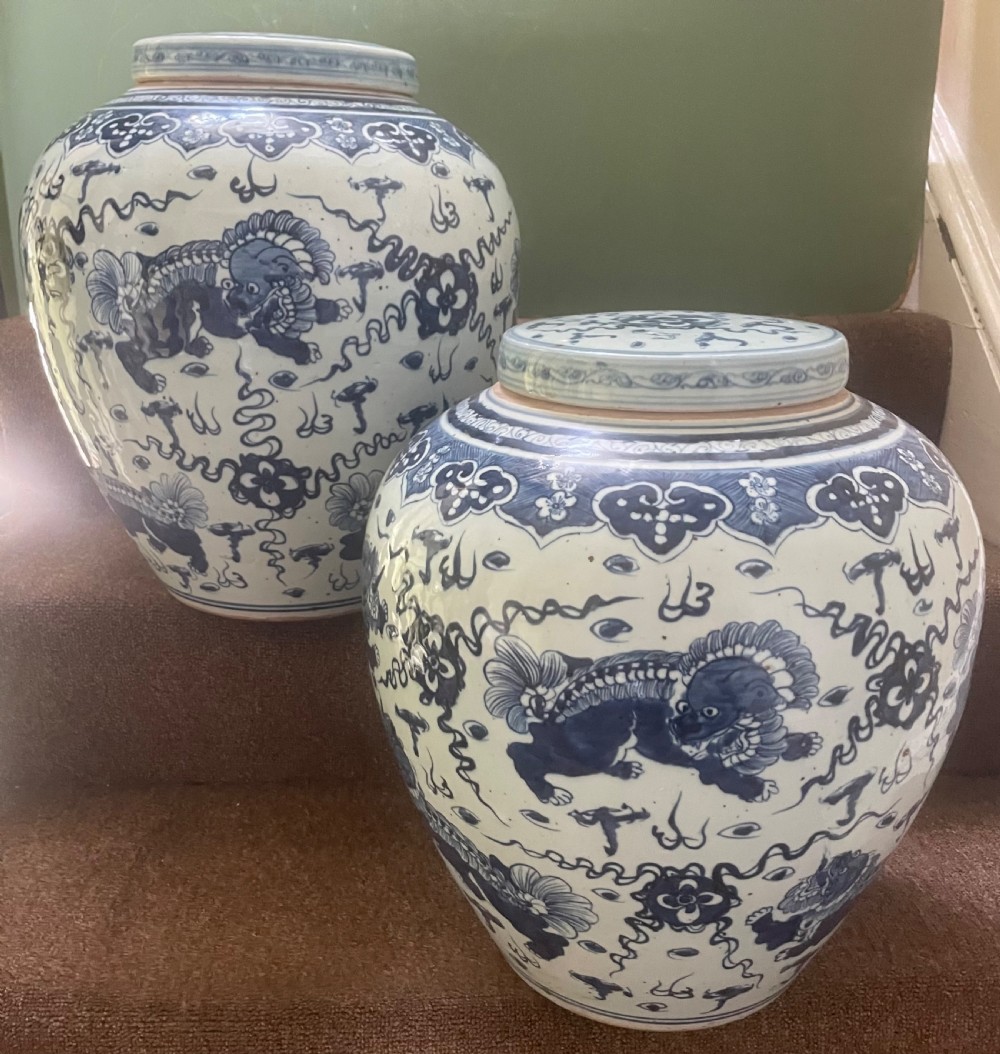 pair of large scale early c20th chinese mingstyle blueandwhite porcelain vases and covers