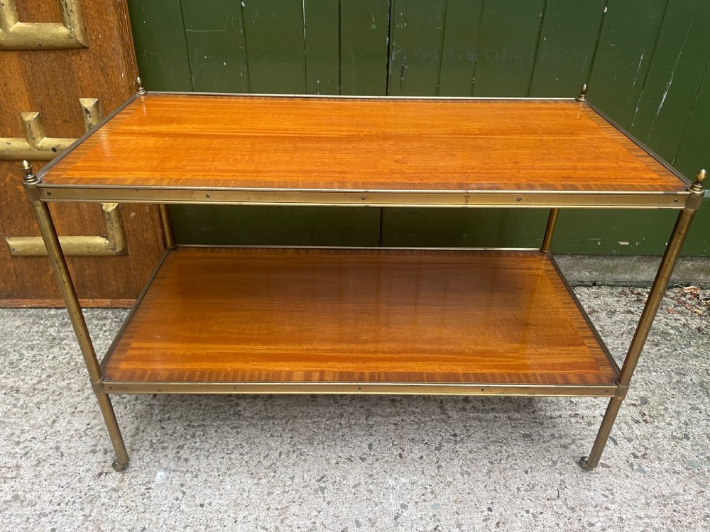 early c20th brassframed rectangular 2tier satinwood low etagere table