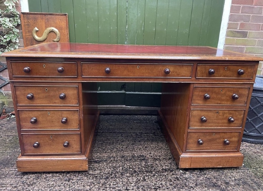 a handsome mid c19th mahogany pedestal desk of good practical scale and proportions