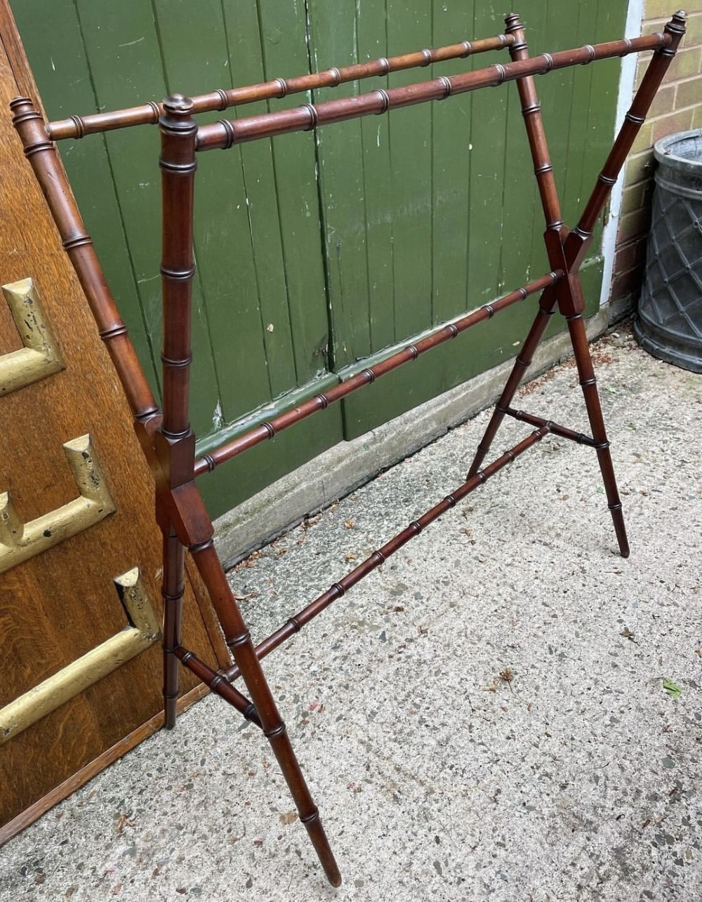 late c19th xframe carved mahogany faux bamboo towelrail