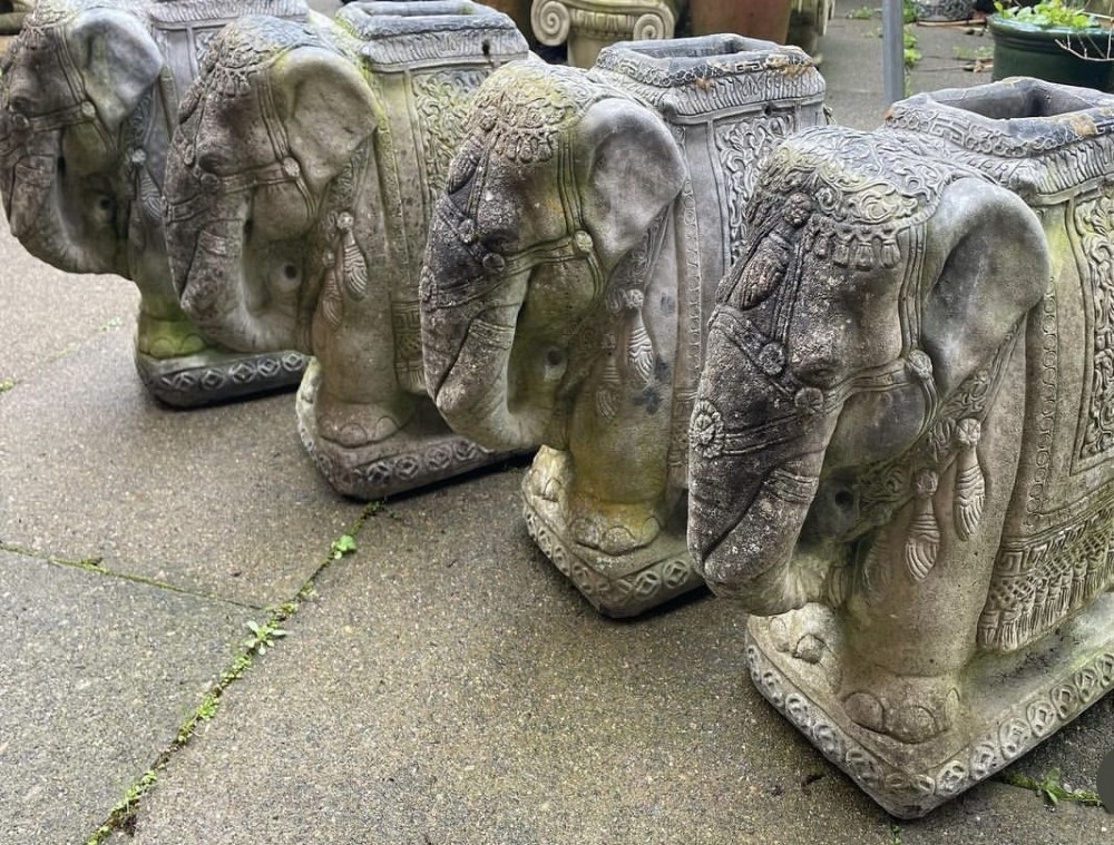 set of 4 early c20th composition stone indian elephant garden ornaments