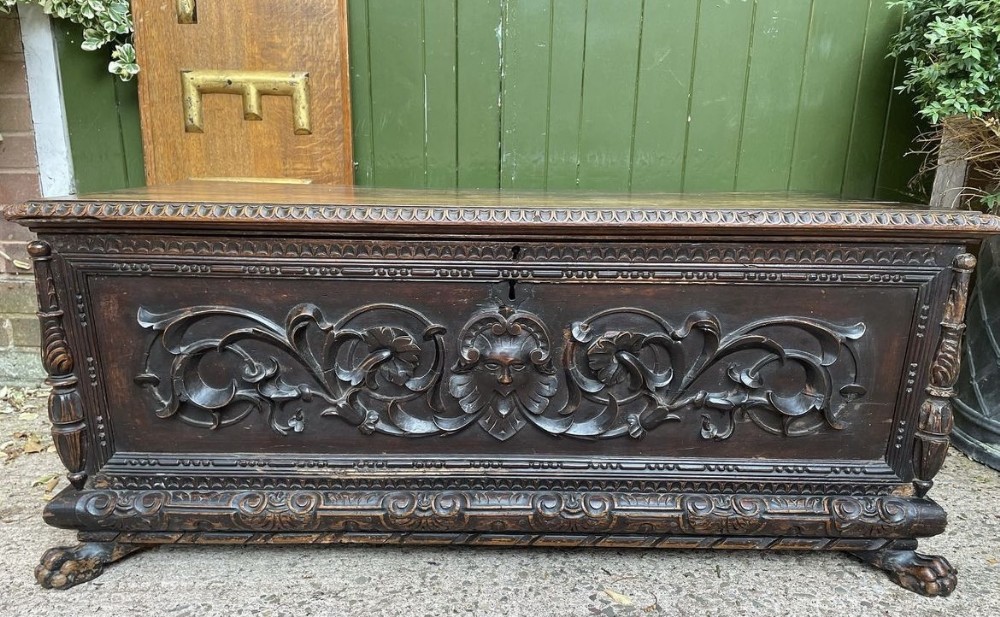 c19th italian carved walnut cassone or marriage chest in the c17th style