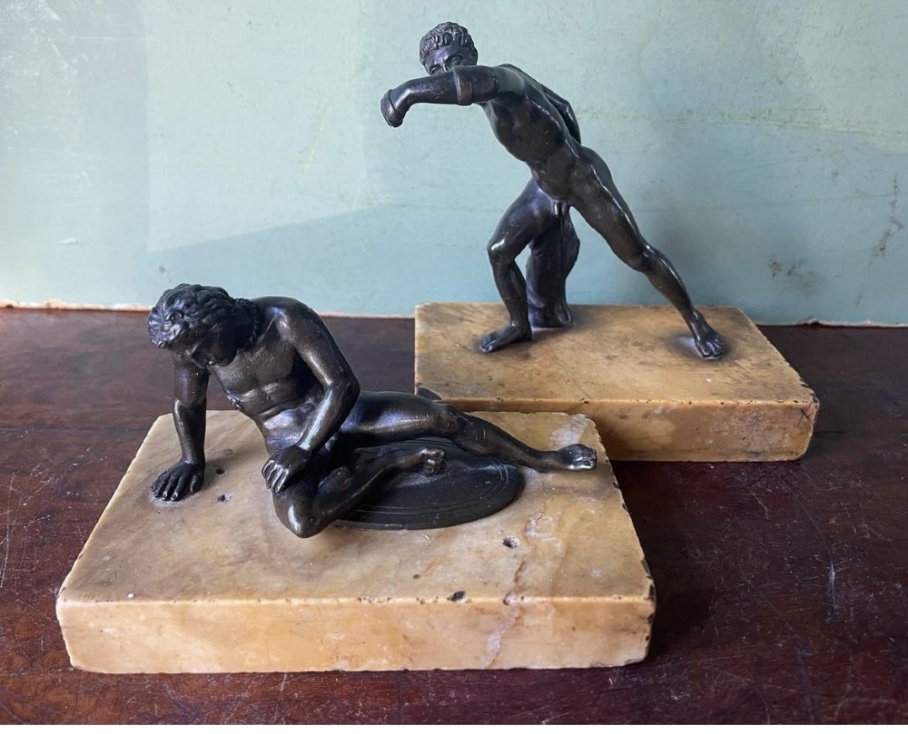 pair of early c19th italian bronze grand tour souvenirs studies after the antique of the dying gaul and the borghese gladiator