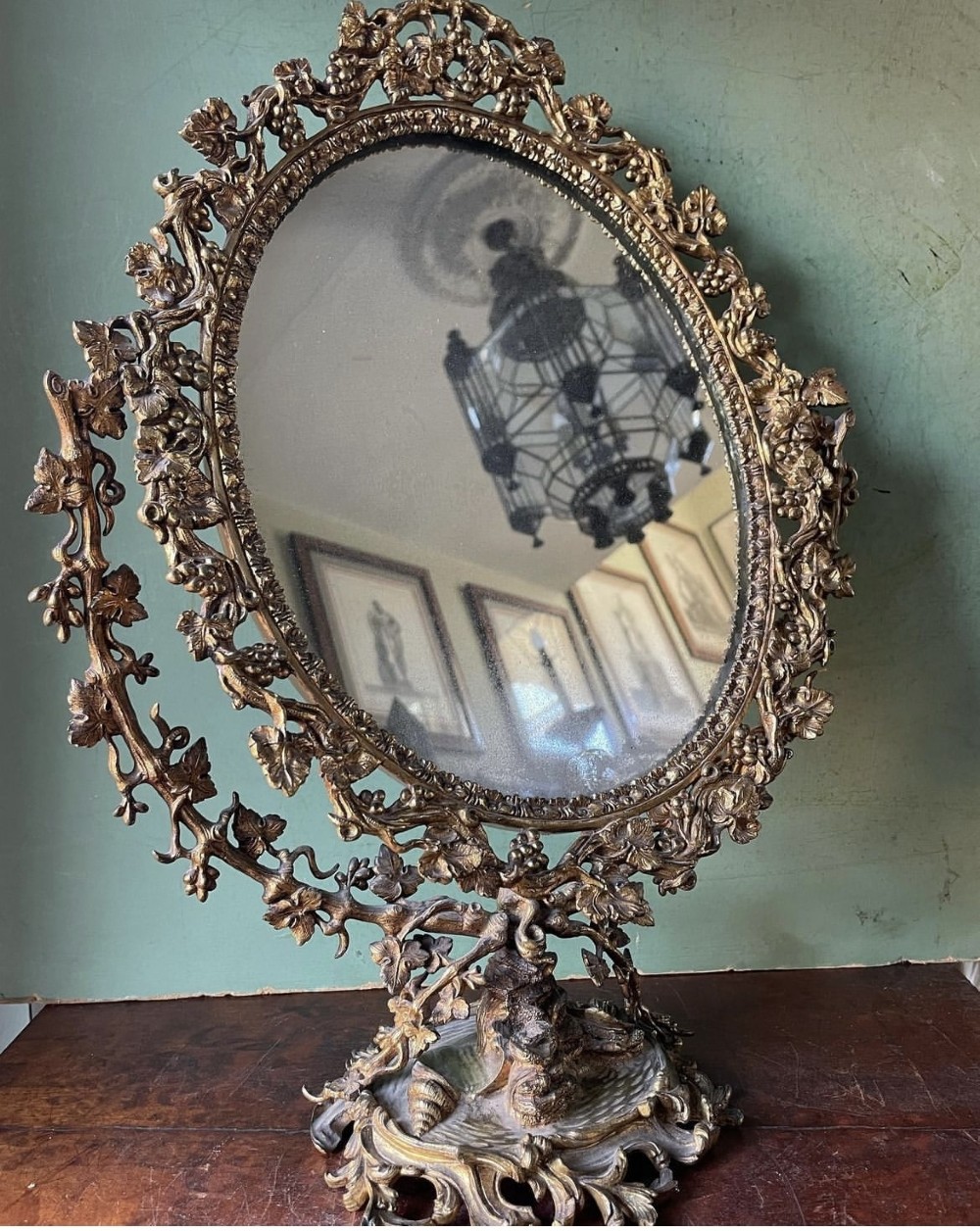 c19th french ormoluframed rococo design oval dressing table mirror