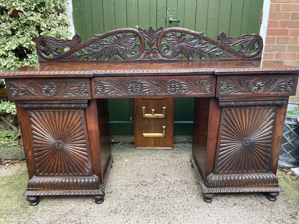 c19th angloindian carved padauk pedestal sideboard