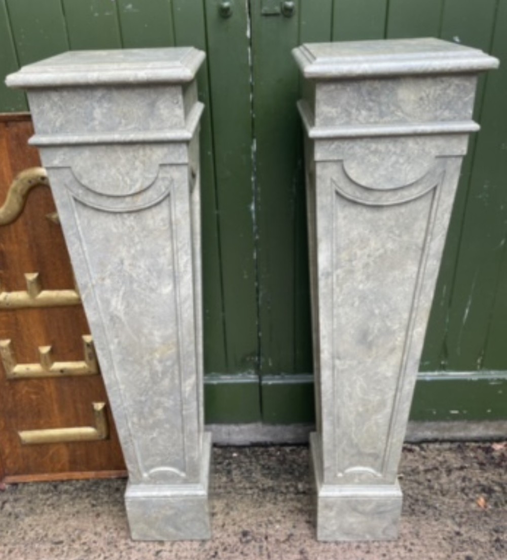 pair of early c20th simulated faux marble decorated wooden pedestal display stands of late c18th georgian period design