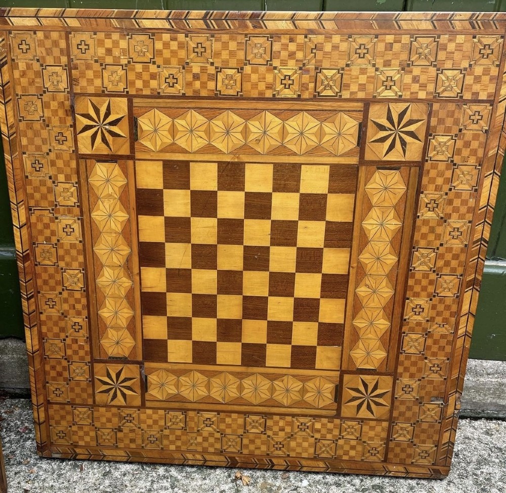 late c19th japanese hakone parquetry inlaid table top with gamesboard chequered centre