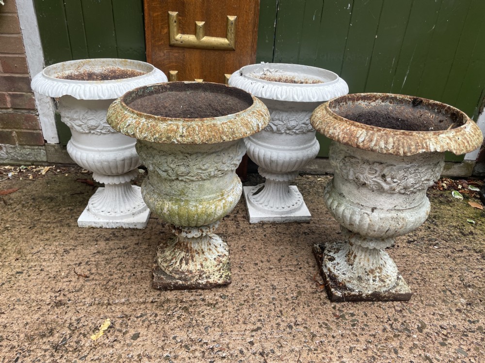 scarce set of 4 mid c19th castiron garden or terrace vases