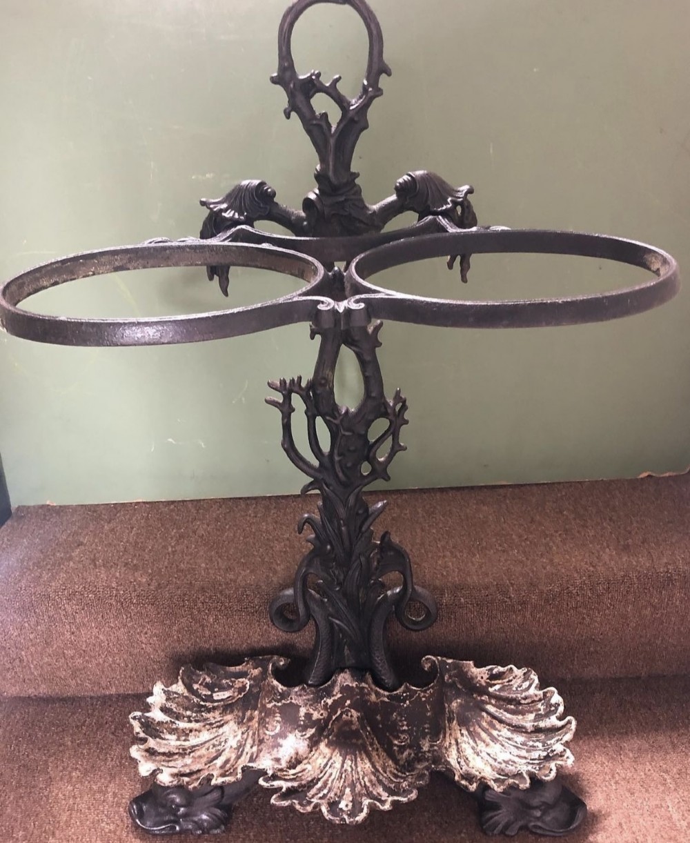 c19th castiron stick and umbrella stand of rare maritime or oceanic inspired design