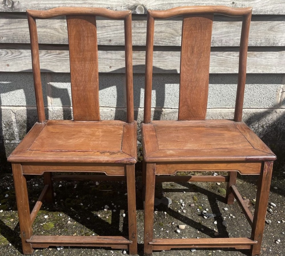 pair of c19th chinese qing dynasty hardwood huali side chairs